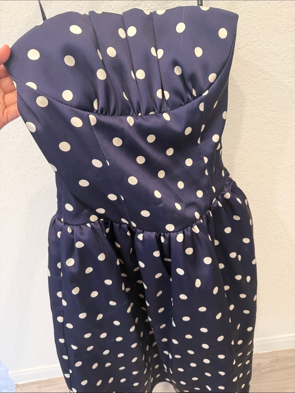 Self-Portrait Navy and White Polka Dot Strapless Midi Dress - Picture 10 of 11